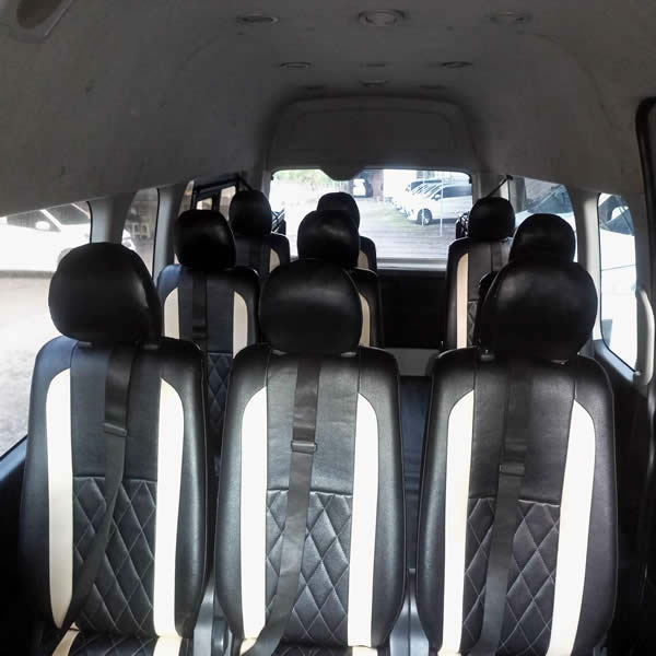 Cabin view Toyota Hiace 14-seater van for Ngurah Rai (DPS) Denpasar Bali Airport Transfer to Bedugul transfer, Hotel Shuttle, Car Charter